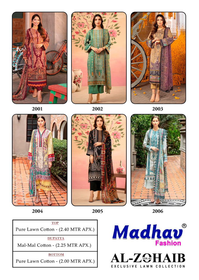 Al Zohaib Vol 2 By Madhav Printed Lawn Cotton Pakistani Dress Material Wholesale Price In Surat
